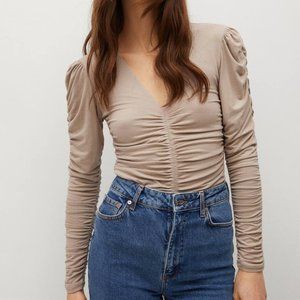 Mango - Tan Draped detail full-sleeve shirt